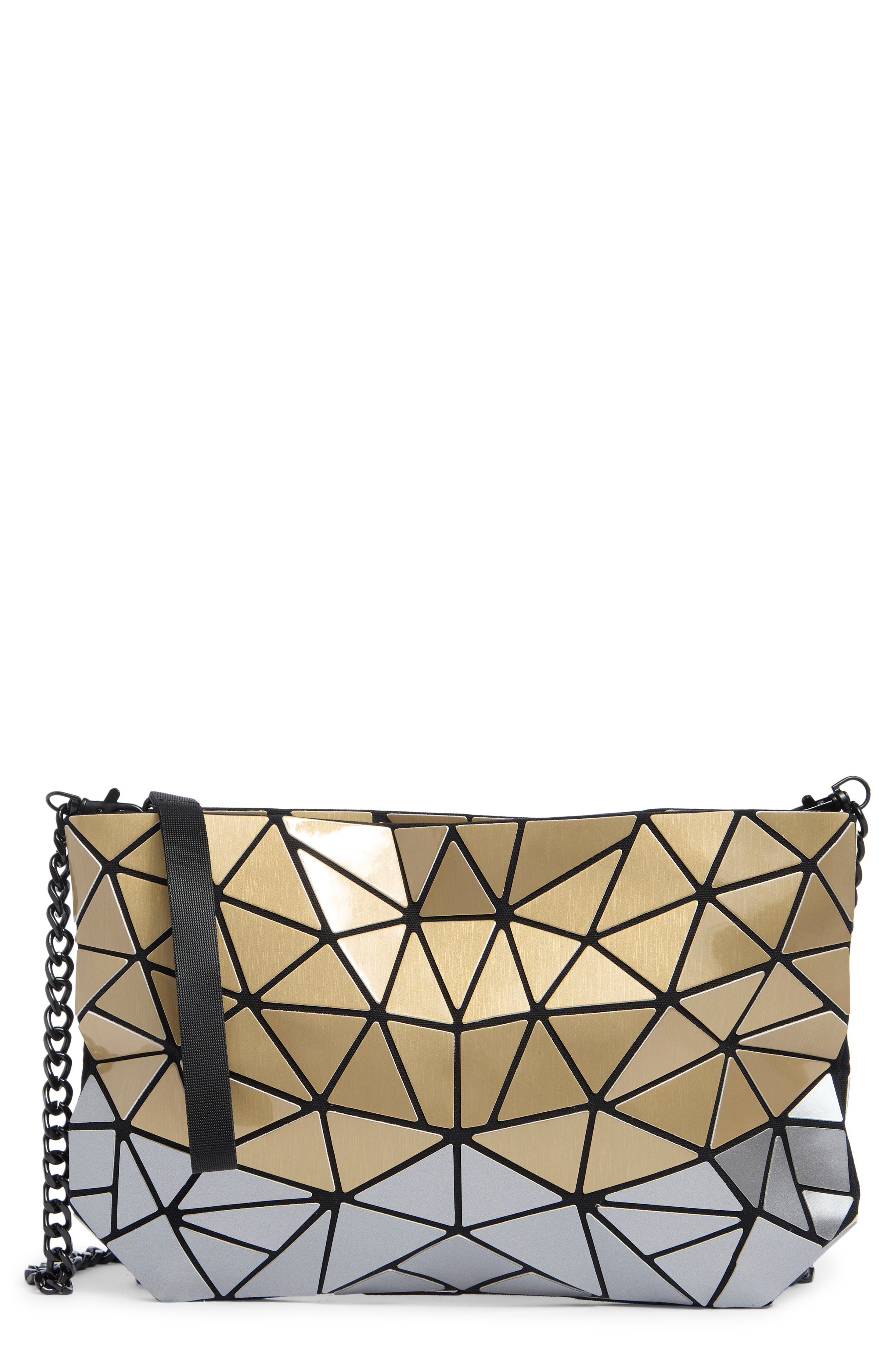 Two Tone Faux Leather Clutch, Main, color, S.GOLD/ S.SILVER