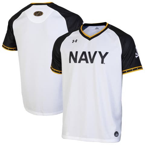 Men's Under Armour White/Navy Navy Midshipmen Replica Full-Button Baseball Jersey