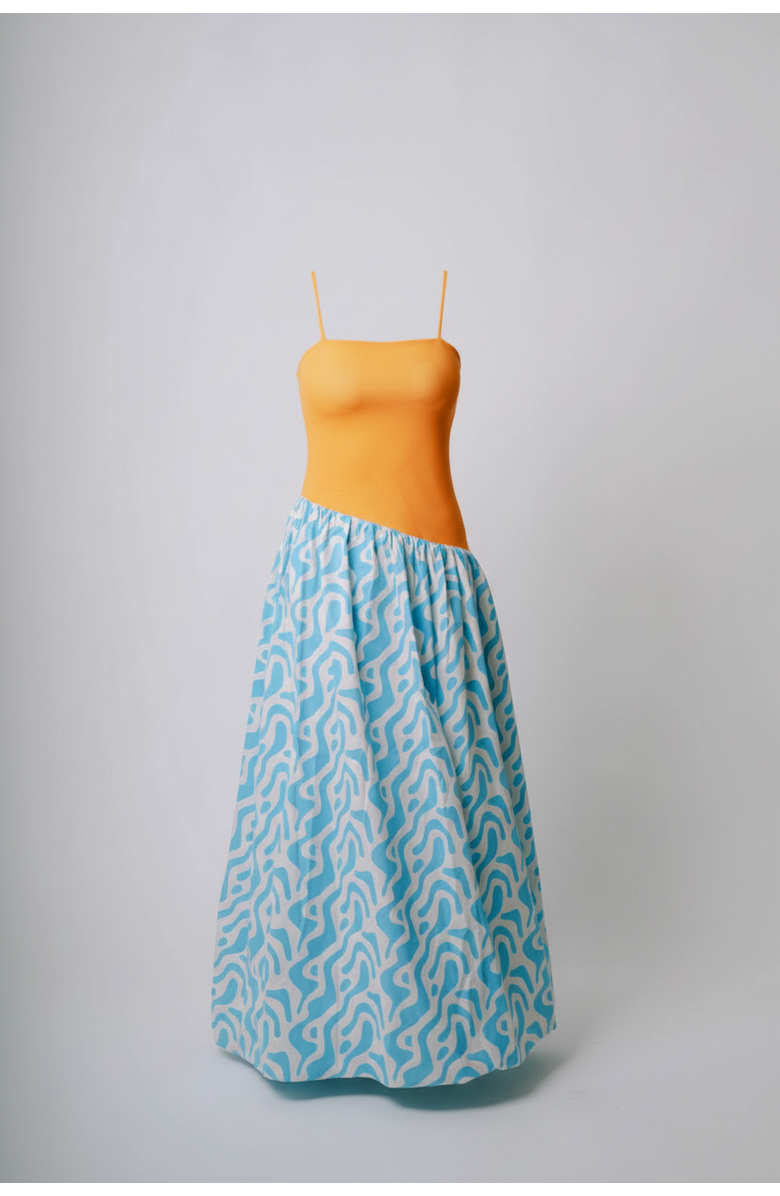 San Malo Bubble Midi Dress, Alternate, color, Blue And Orange