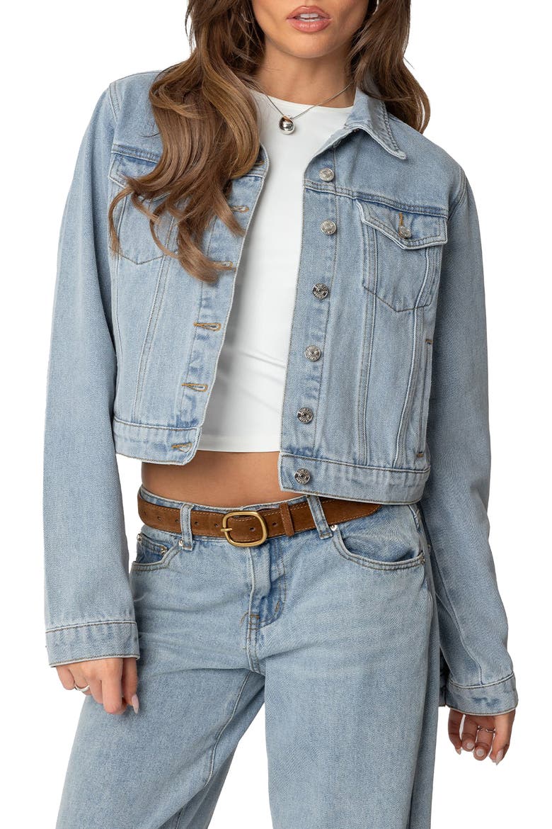 Barb Denim Crop Trucker Jacket, Main, color, LIGHT-BLUE