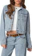 EDIKTED Barb Denim Crop Trucker Jacket