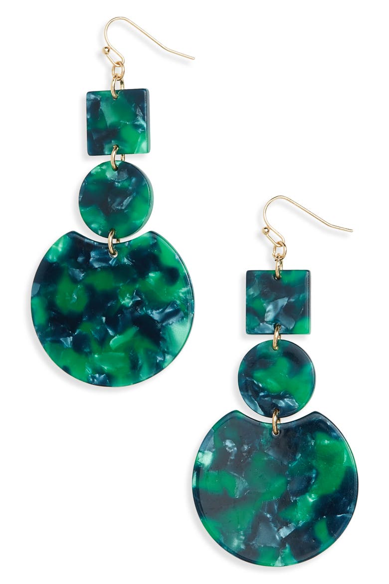 Geo Resin Drop Earrings, Main, color, EMERALD GREEN/ NAVY