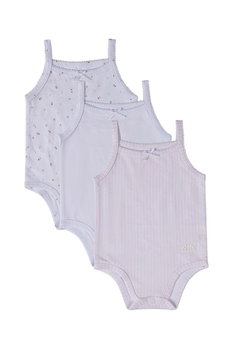 3 Pack Baby Florals, Stripes, Solid Bodysuits, Main, color, White Multi