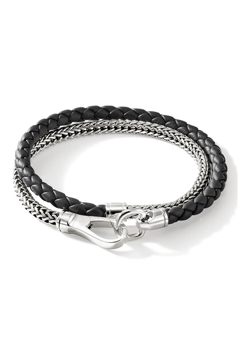 Double Wrap, Silver, Leather, 4.5mm, Main, color, SILVER/BLACK