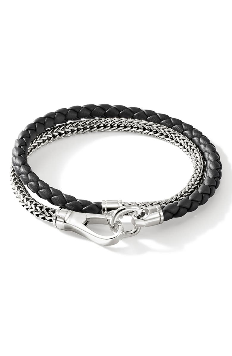 John Hardy Double Wrap, Silver, Leather, 4.5mm, Main, color, Silver/Black