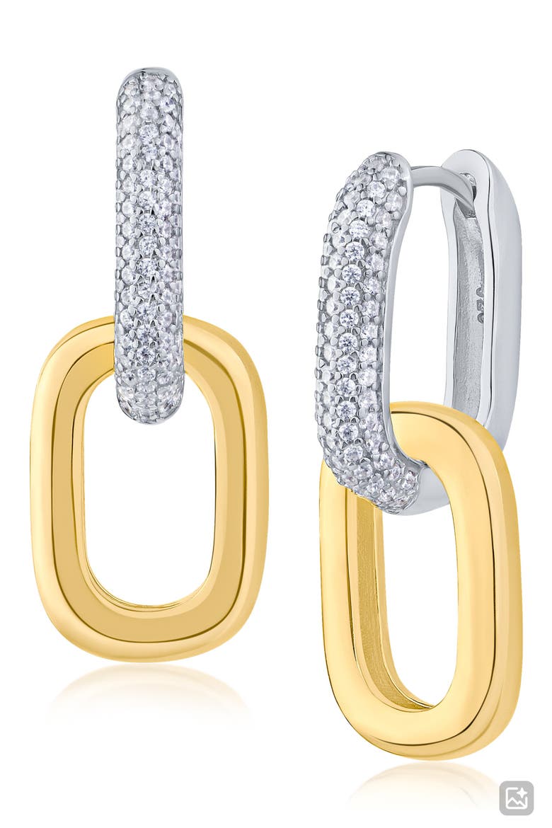 Pavé Cubic Zirconia Two-Tone Double Link Earrings, Main, color, TWO TONE PLATED BRASS