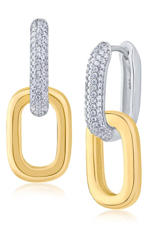 Pavé Cubic Zirconia Two-Tone Double Link Earrings