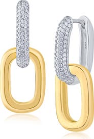 CZ by Kenneth Jay Lane Pavé Cubic Zirconia Two-Tone Double Link Earrings