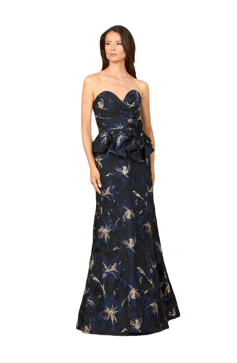 LARA New York Strapless Brocade Gown with Bolero, Alternate, color, Navy