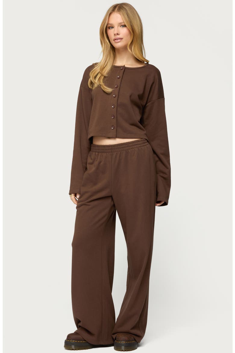 Binah French Terry Crop Cardigan, Alternate, color, DARK-BROWN