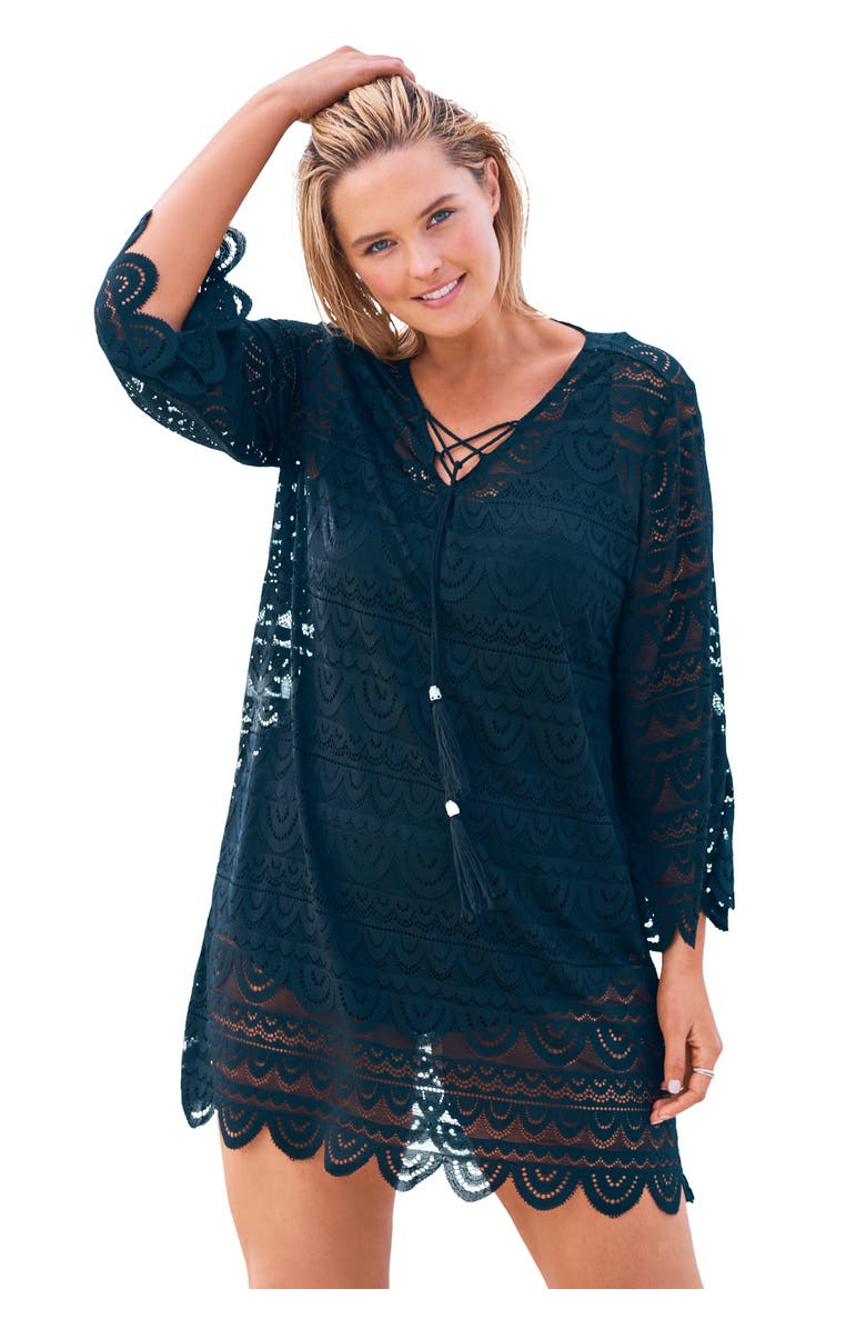 Swim 365 Scallop Lace Cover Up, Main, color, Black