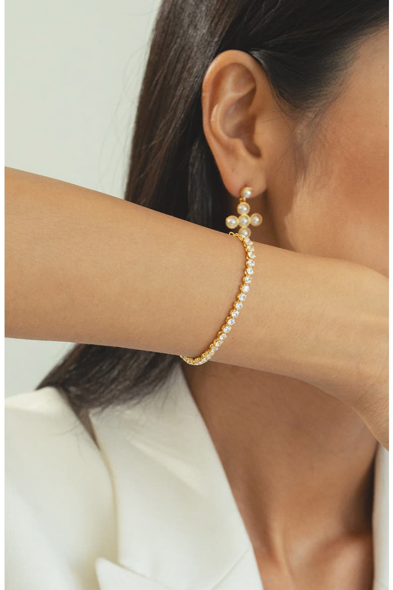 Sterling Silver 18k Gold Plated Josephine Tennis Necklace & Bracelet Set, Alternate, color, Gold