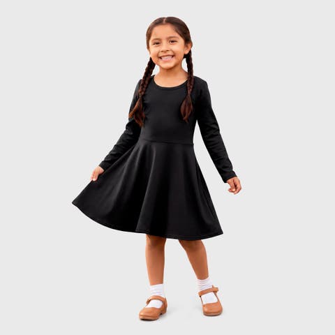 Girls Soft Jersey 100% Cotton Long Sleeve Skater Twirly Dress