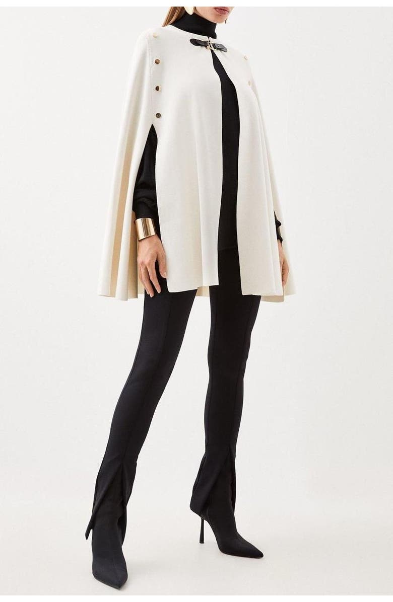Karen Millen Popper Detail Knit Cape Coat, Alternate, color, Cream