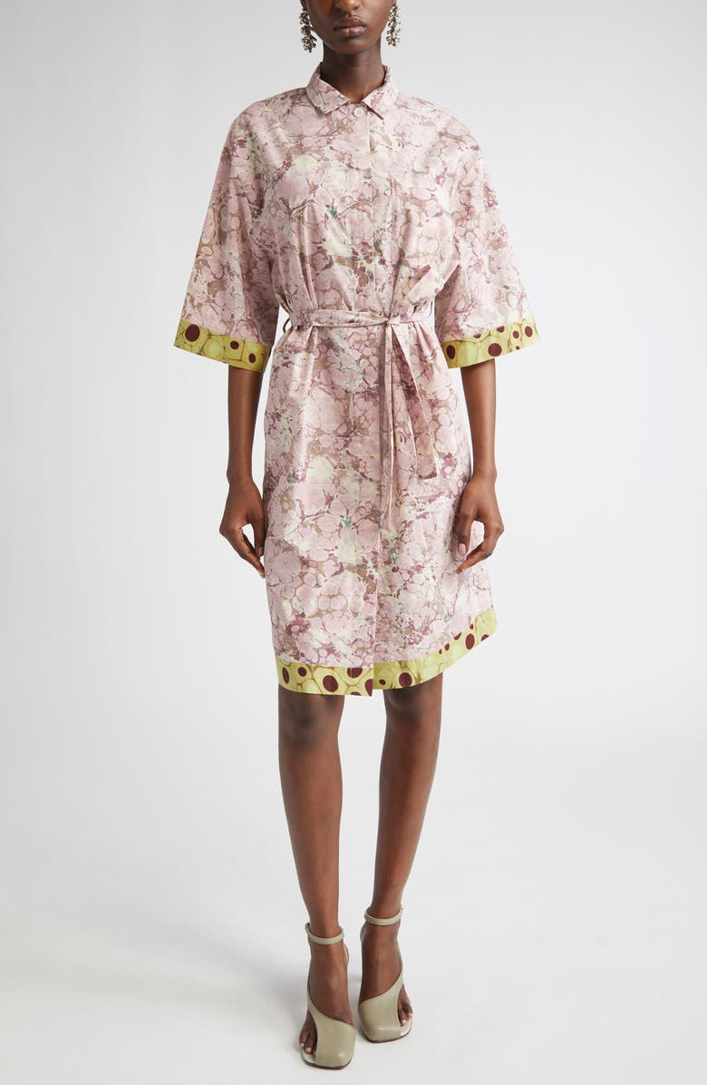 Dries Van Noten Doralia Mixed Print Belted Cotton Poplin Shirtdress, Main, color, 