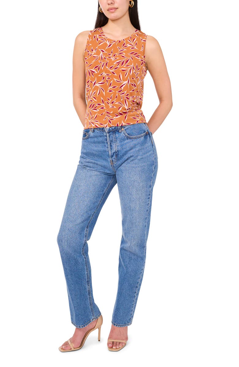 Vince Camuto Leaf Print Keyhole Back Tank, Alternate, color, Chili