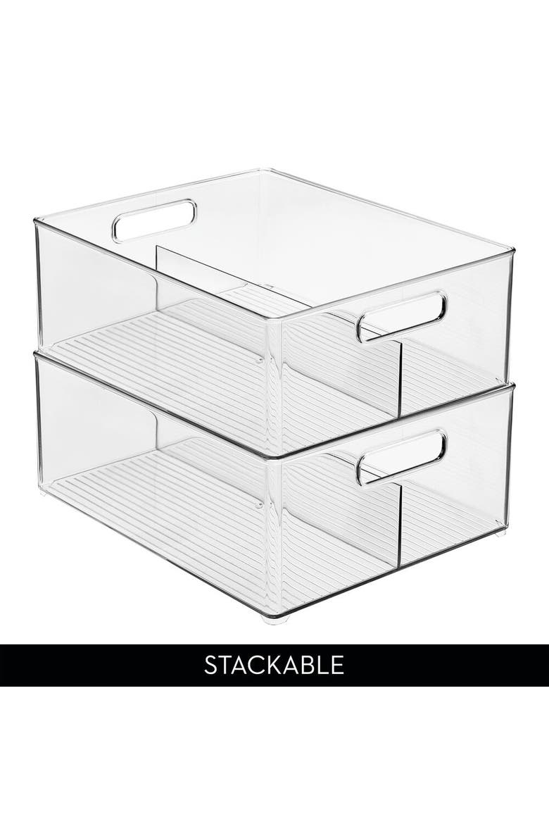 Divided Pantry Bin with Handles for Pantry, Refrigerator, Freezer - Set of 2 - Clear, Alternate, color, Clear