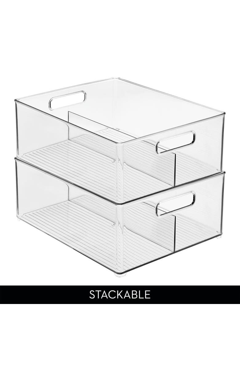 iDesign Divided Pantry Bin with Handles for Pantry, Refrigerator, Freezer - Set of 2 - Clear, Alternate, color, Clear