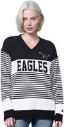STARTER Women's Starter Black Philadelphia Eagles No Huddle Striped V-Neck Sweater
