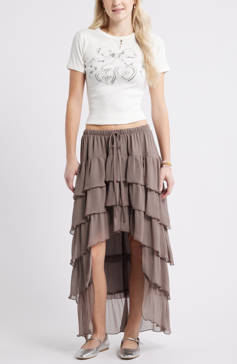 BP. Tiered High-Low Maxi Skirt, Alternate, color, Brown Quartz
