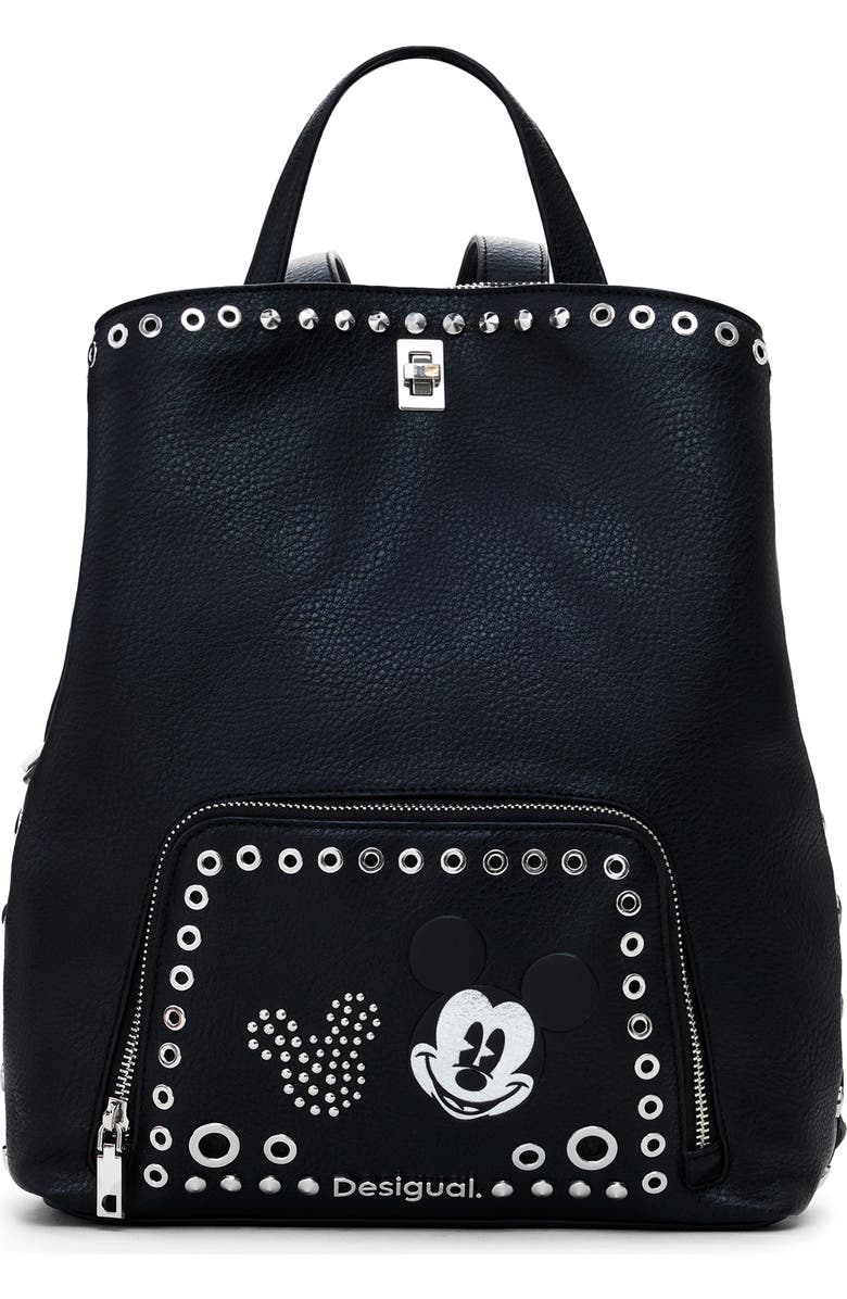 Desigual Mickey Mouse<sup>™</sup> Medium Faux Leather Stud Backpack, Main, color,