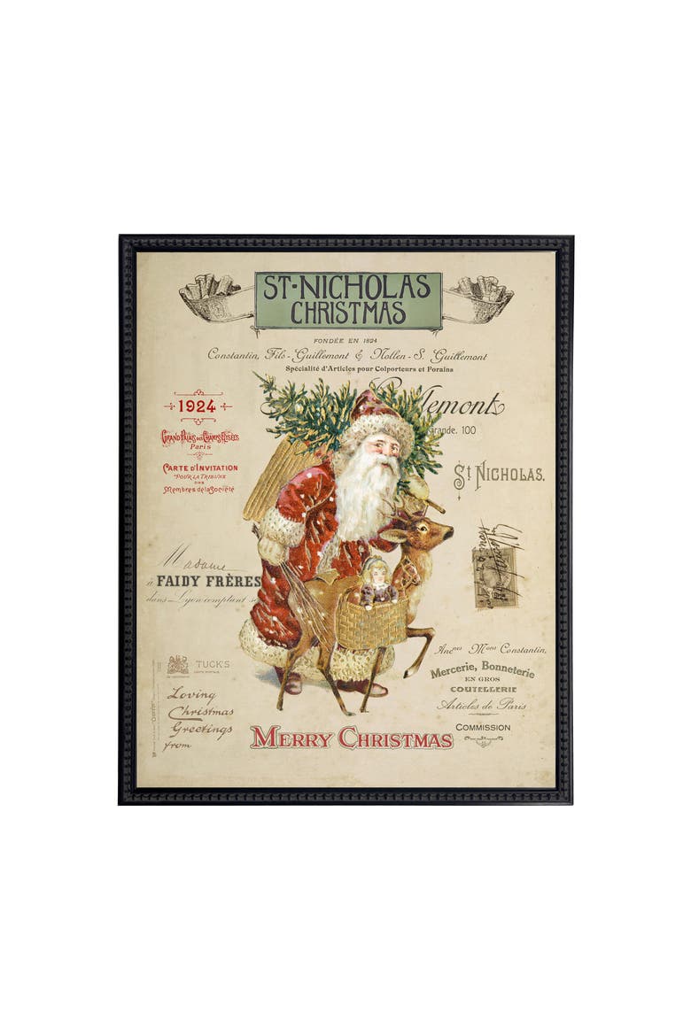Vintage Painting of Santa on a distressed bookplate background, Main, color, Beige / Red