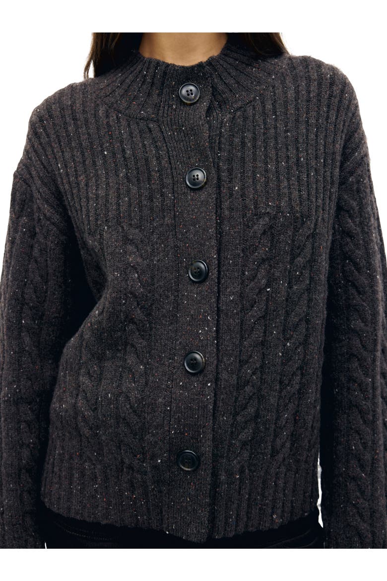 Rafa Merino Wool Cable Knit Cardigan, Alternate, color, Brown