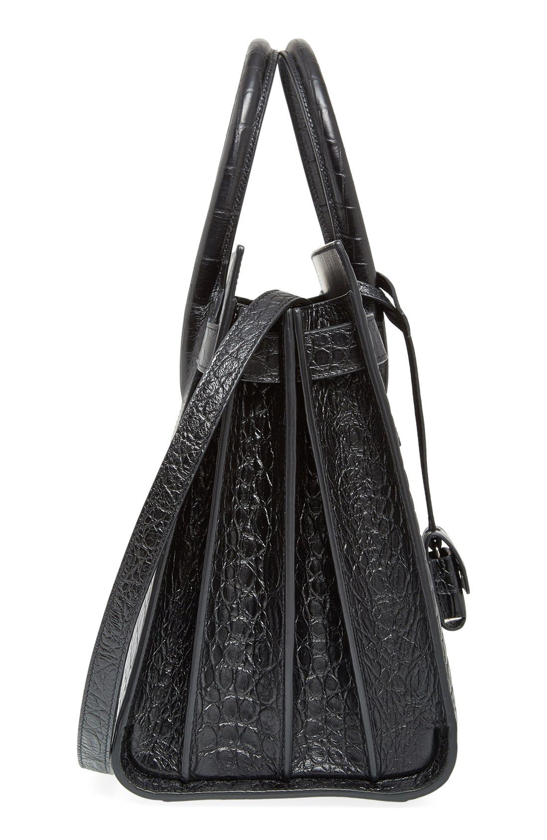 'Small Sac de Jour' Croc Embossed Leather Tote, Alternate, color, NOIR