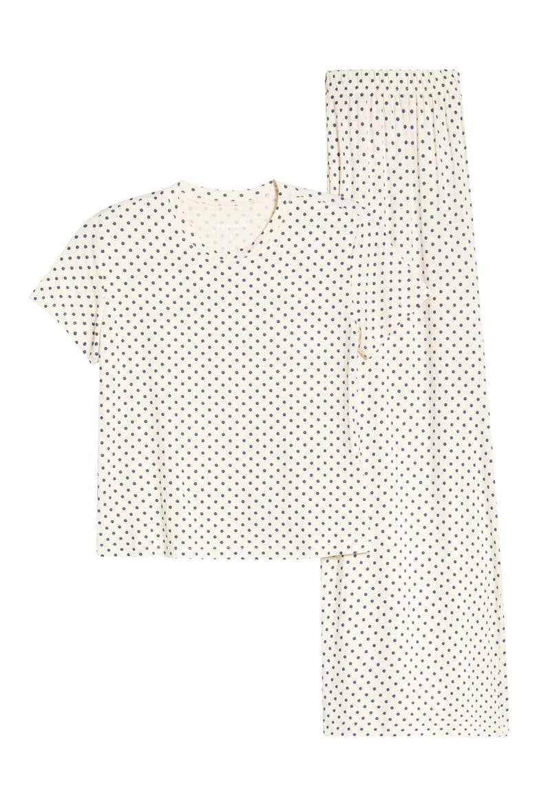 Kate Modal Soft Tee & Wide Leg Pajamas, Alternate, color, CREAM/ DEEP NAVY MINI SPOT