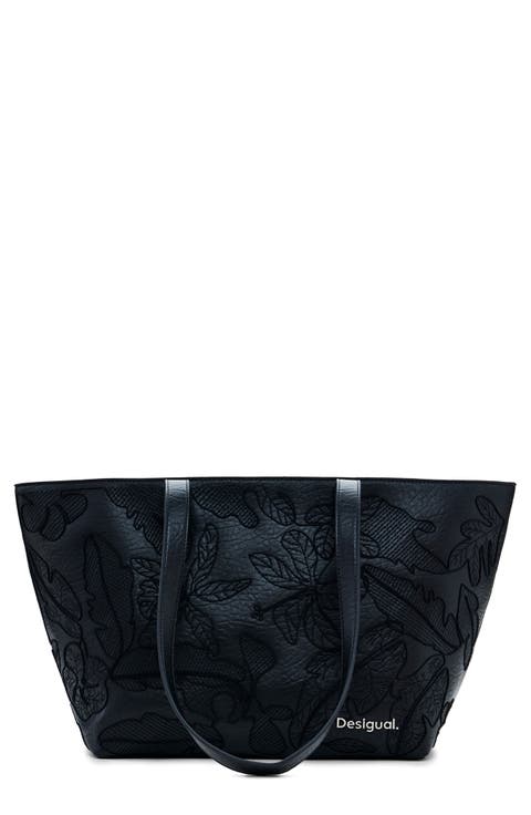 Leaf Jacquard Faux Leather Tote