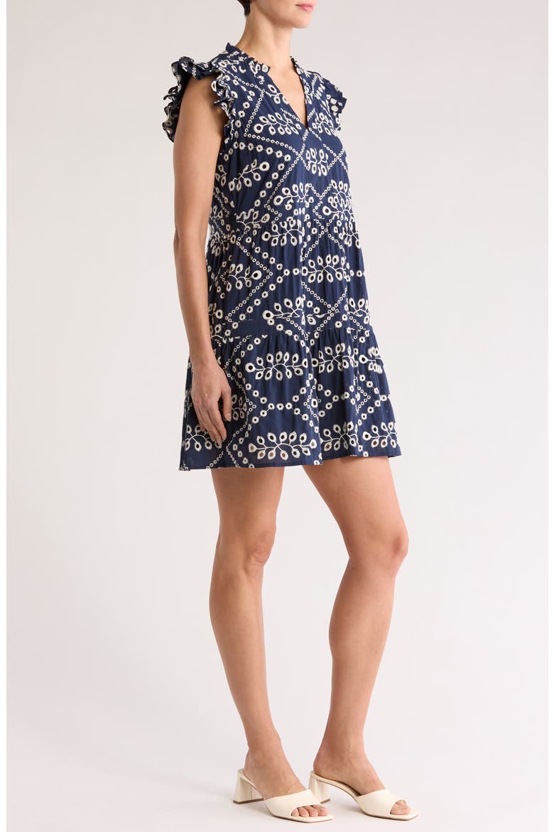 Flutter Sleeve Cotton Eyelet Minidress, Alternate, color, NAVY EYELET