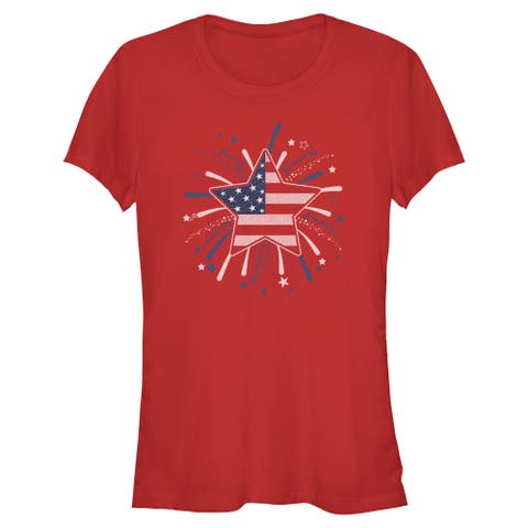 Junior's Lost Gods American Star Flag Fireworks  Graphic T-Shirt