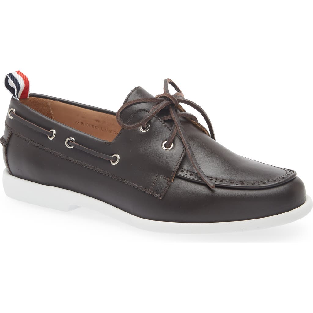 Thom Browne Brogued Boat Shoe In Brown