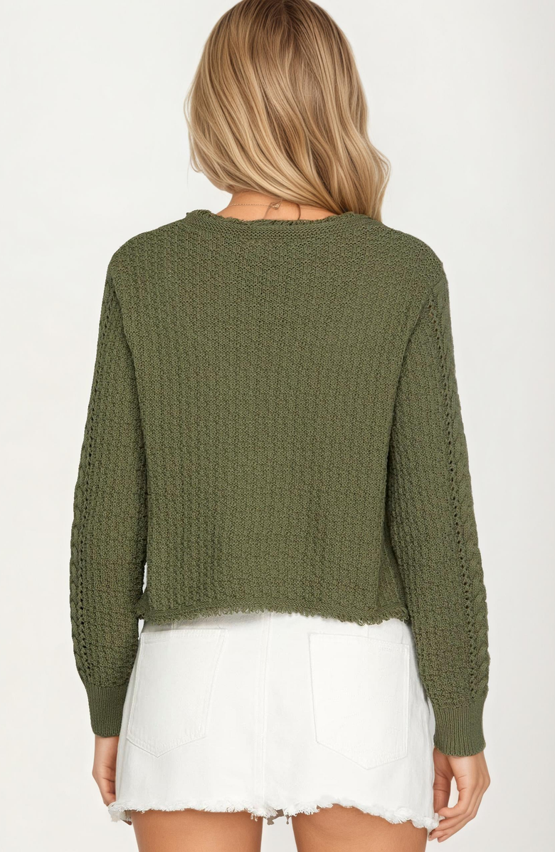 Knit and Lounge Cable Knit Tie Front Cardigan, Alternate, color, Olive Green