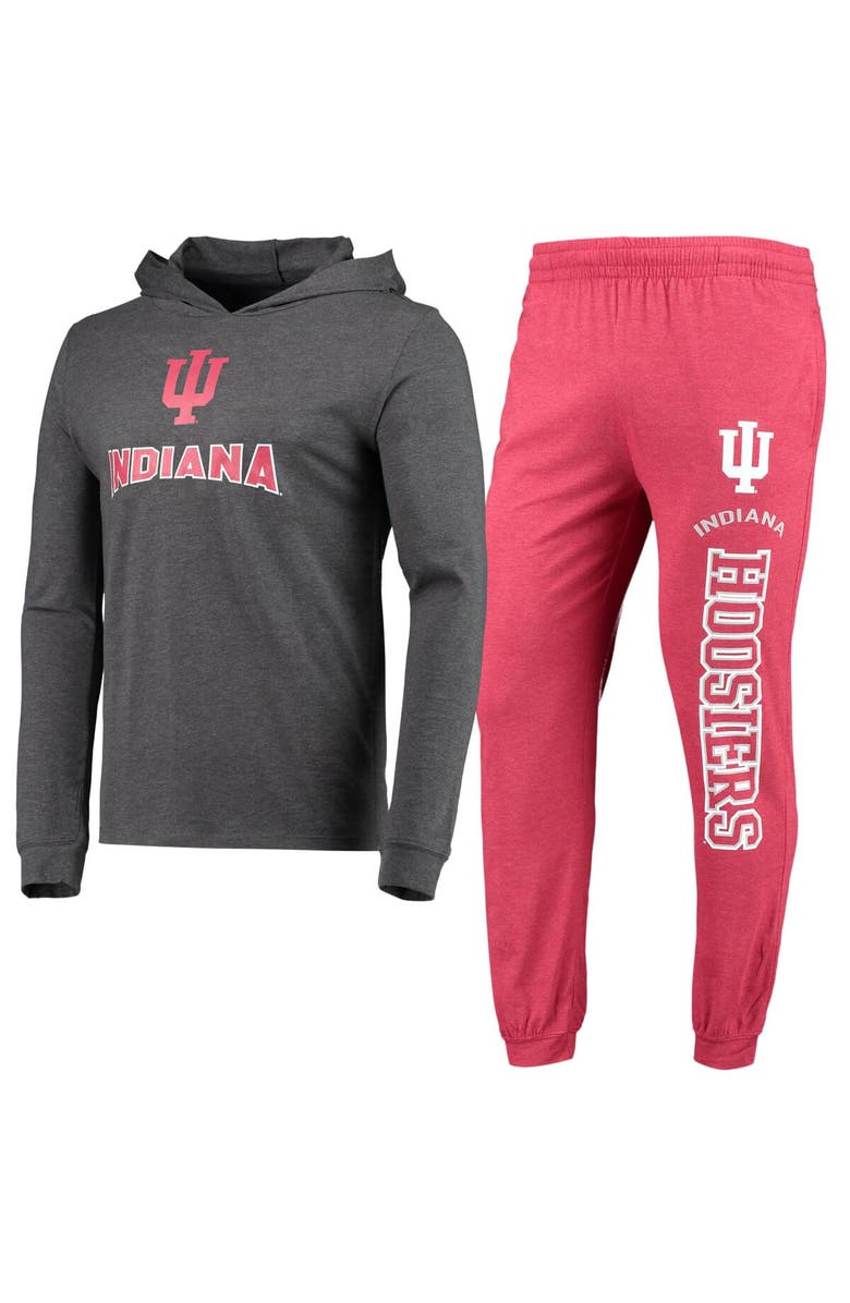 CONCEPTS SPORT Men's Concepts Sport Crimson/Heather Charcoal Indiana Hoosiers Meter Long Sleeve Hoodie T-Shirt & Jogger Pajama Set, Main, color, 