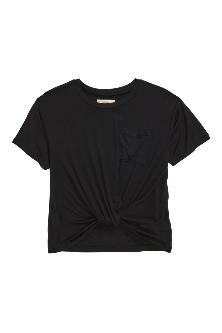 Kids' Knot Front Tee, Main, color, BLACK
