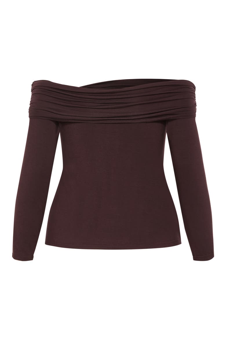 Ruched Off the Shoulder Top, Alternate, color, CHOCOLATE