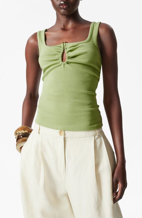 & Other Stories Metal Keyhole Stretch Cotton Tank In Green