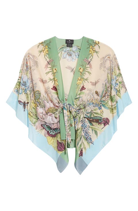 Print Silk Poncho