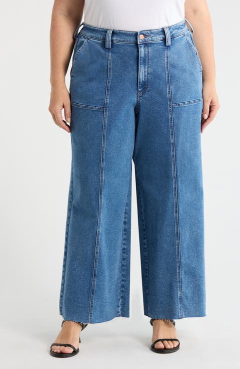 Simone Raw Hem High Waist Wide Leg Utility Jeans (Salton)