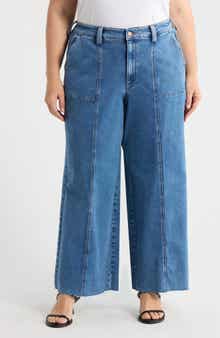 Simone Raw Hem High Waist Wide Leg Utility Jeans