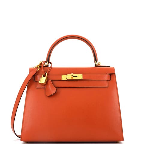 Kelly Handbag Orange Tadelakt with Gold Hardware 28