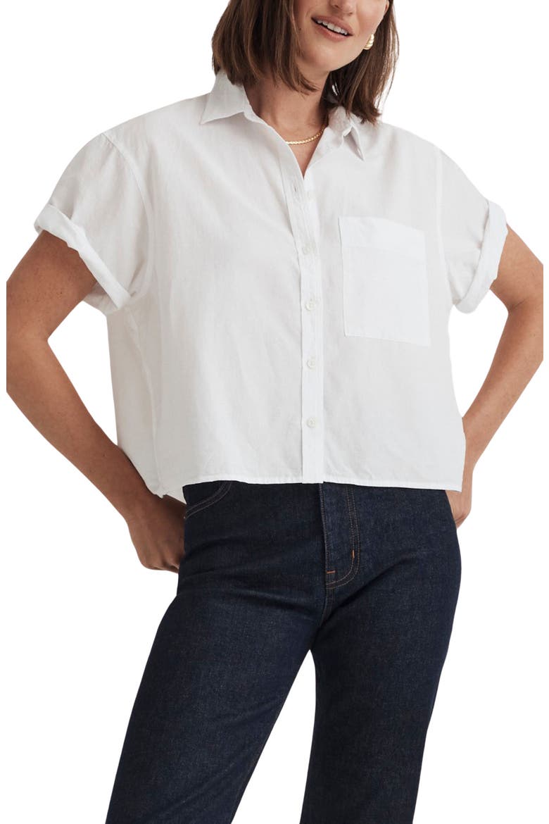 Crop Utility Button-Up Shirt, Main, color, EYELET WHITE