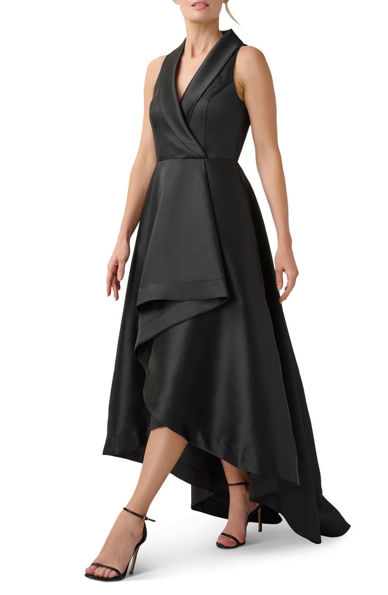 Adrianna Papell Tuxedo High-Low Satin Gown, Alternate, color, 
