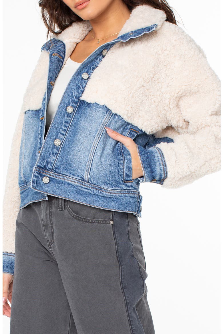 Surf and Turf High Pile Fleece & Denim Jacket, Alternate, color, PARCHMENT