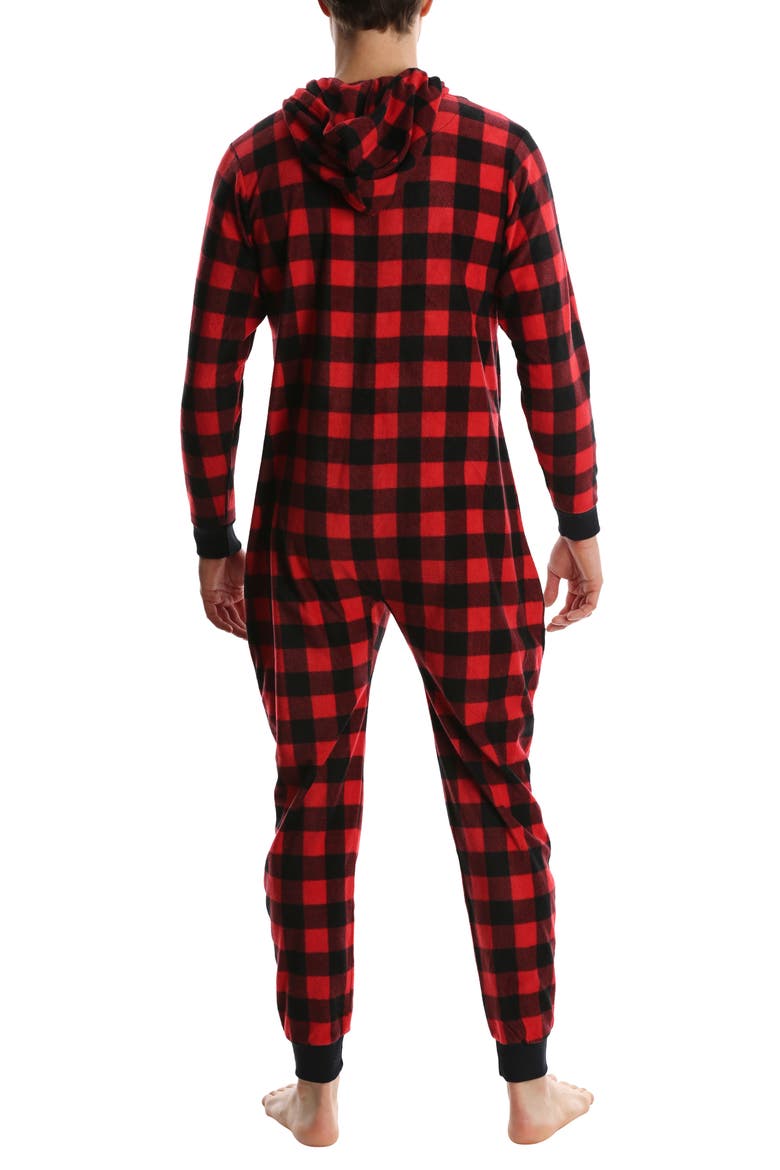 Novelty Plaid Fleece Bodysuit, Alternate, color, RED PLAID BUFFALO CHECK