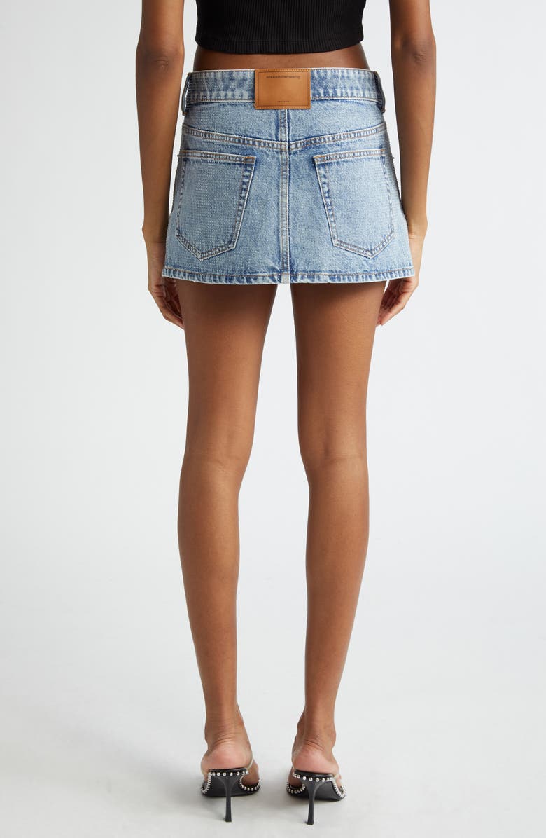 Alexander Wang Clear Bead Denim Miniskirt, Alternate, color, Vintage Light Indigo