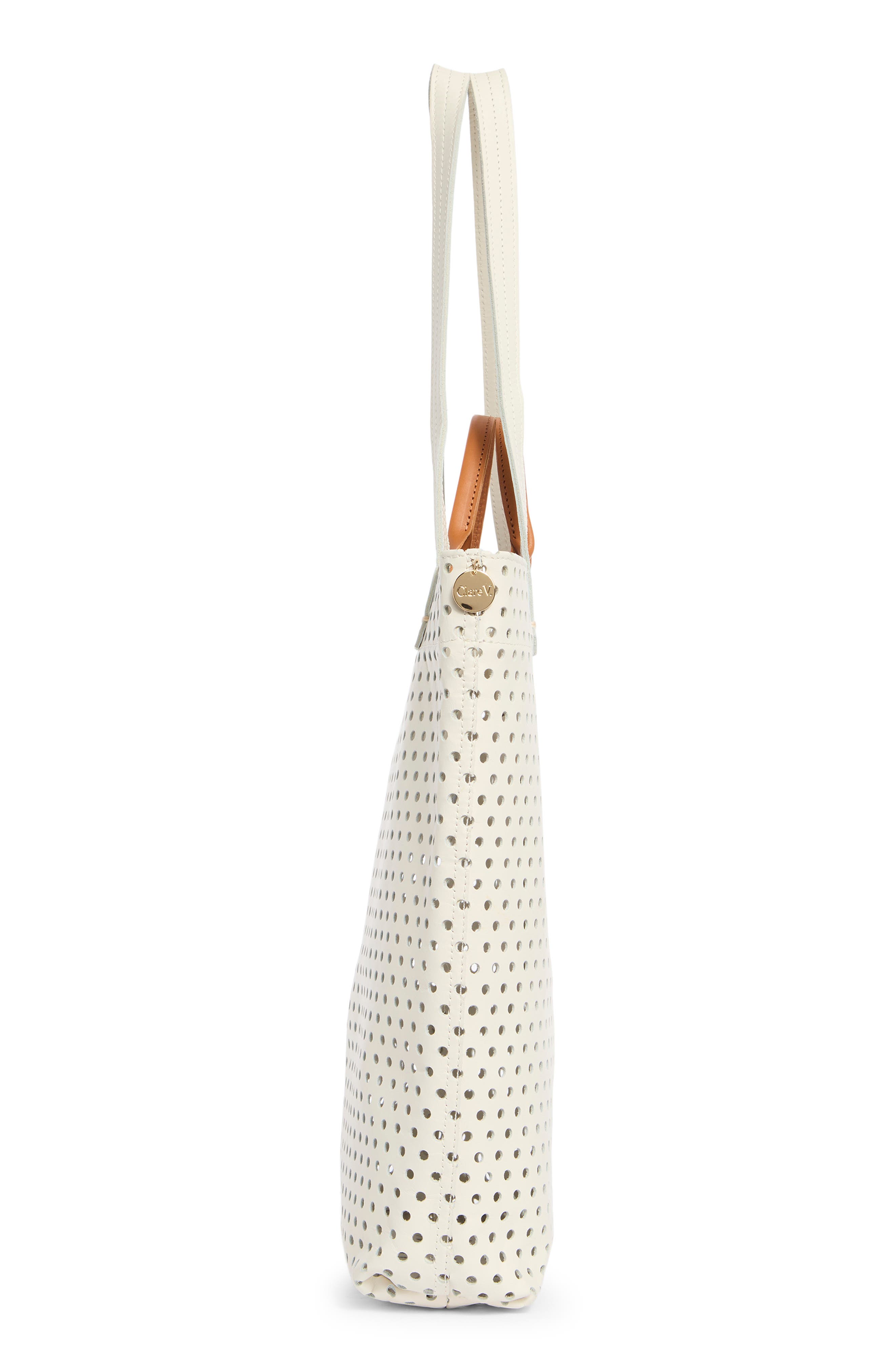 Clare V. Micheline Perforated Leather Tote, Alternate, color, Cream