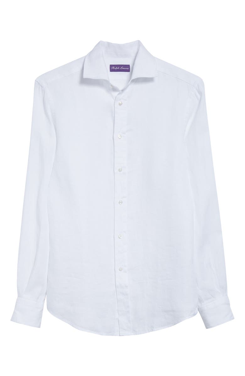Ralph Lauren Purple Label Basket Weave Linen Button-Up Shirt, Alternate, color, White