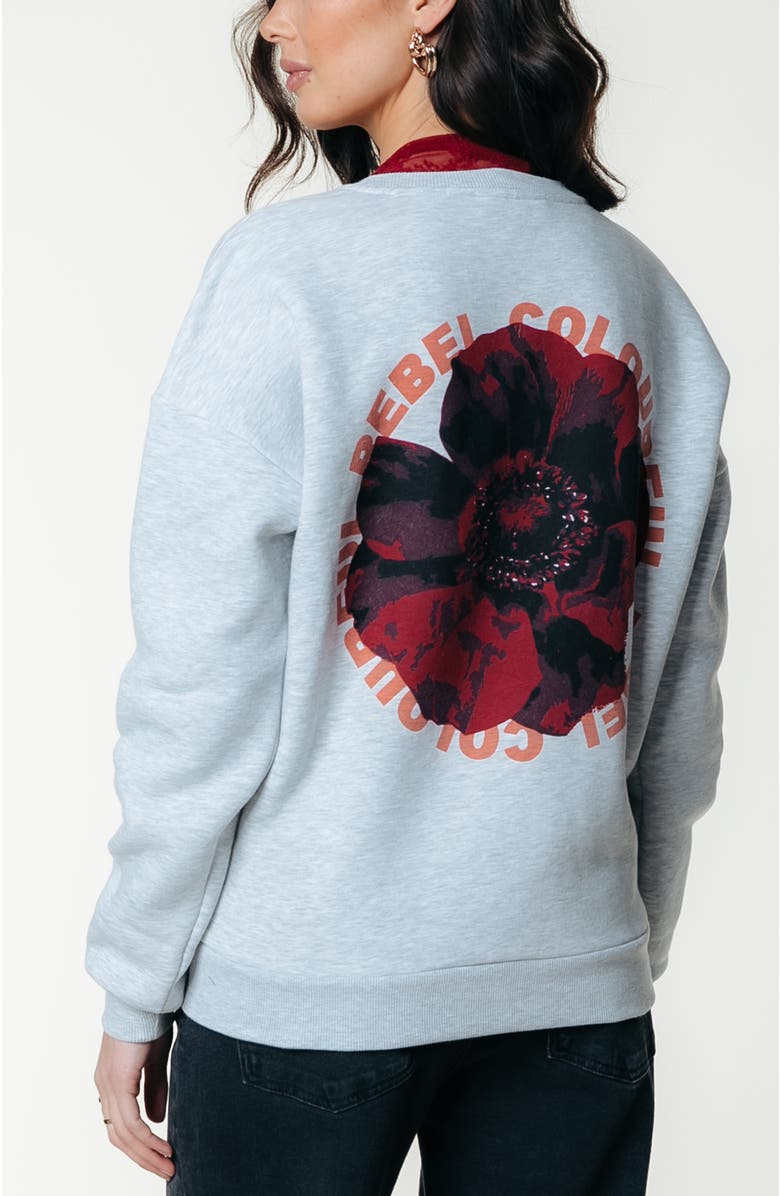 Colourful Rebel CR Round Flower Dropped Shoulder Sweat, Alternate, color, Light Grey Melange